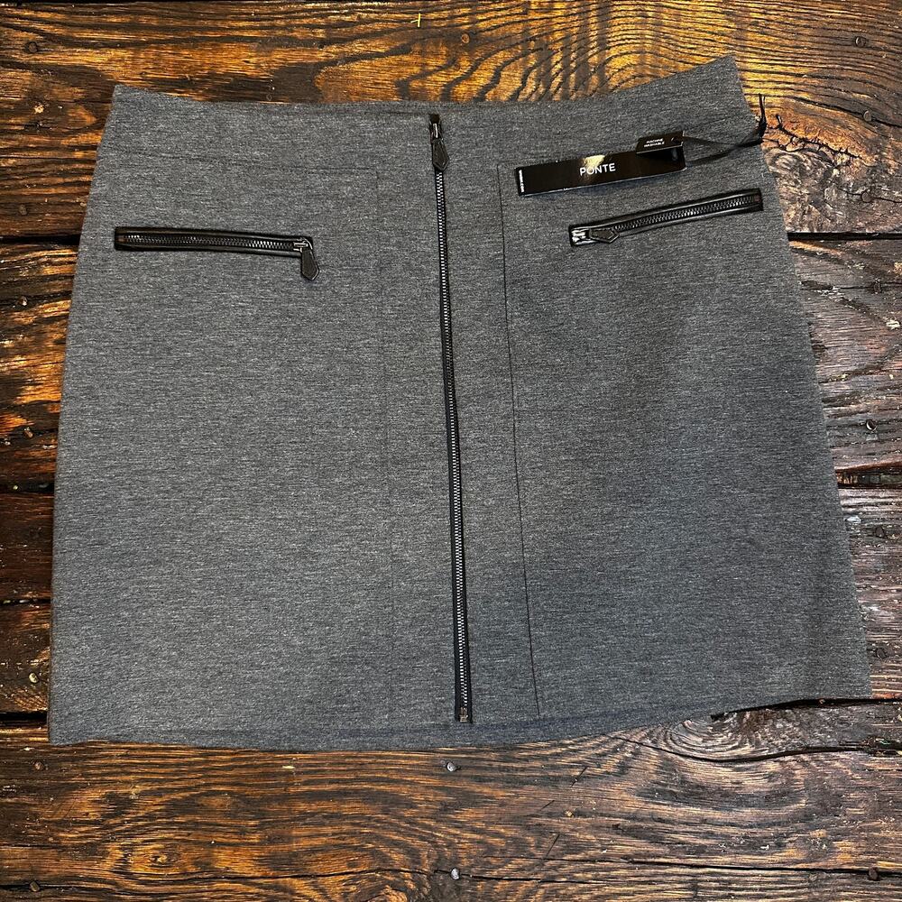 White House Black Market Ponte Zip Mini Skirt Women’s 10P Gray NWT
